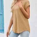 Imily Bela Womens V Neck T-Shirt Summer Cap Sleeve Dressy Casual Tops Eyelet Embroidered Fashion Tees Khaki (S)