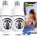 Lightbulb Security Camera 2 Pack, 2K HDR, 5G & 2.4 GHz WiFi, 360° PTZ Dome Camera with AI Human Detection, Two-Way Audio, Color Night Vision, White