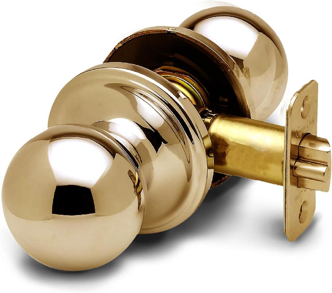 Copper Creek Passage Interior Door Knob  ANSI Grade-3 Certified, Modern Heavy Duty Handle, Easy Install and Reversible for Bedroom, Bathroom & Closets  Polished Brass (1 Pack)