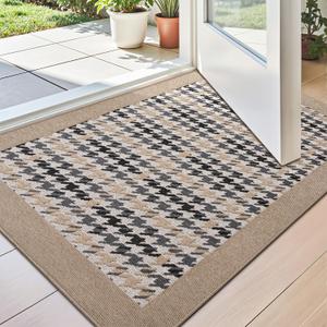 LUMI Door Mat Indoor Entrance, Dirt Resist Low Profile Entryway Mats, Non-Slip Rubber Backing Indoor Door Mat, Inside Thin Doormats for Floor, Front Door, Garage, 18"x30", Khaki Houndstooth