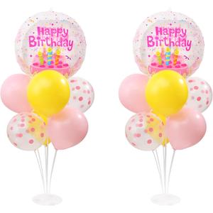 Happy Birthday Balloons Table Centerpiece Stand Kit,Transparent Balloons with Happy Birthday Print for Birthday Party Decoration