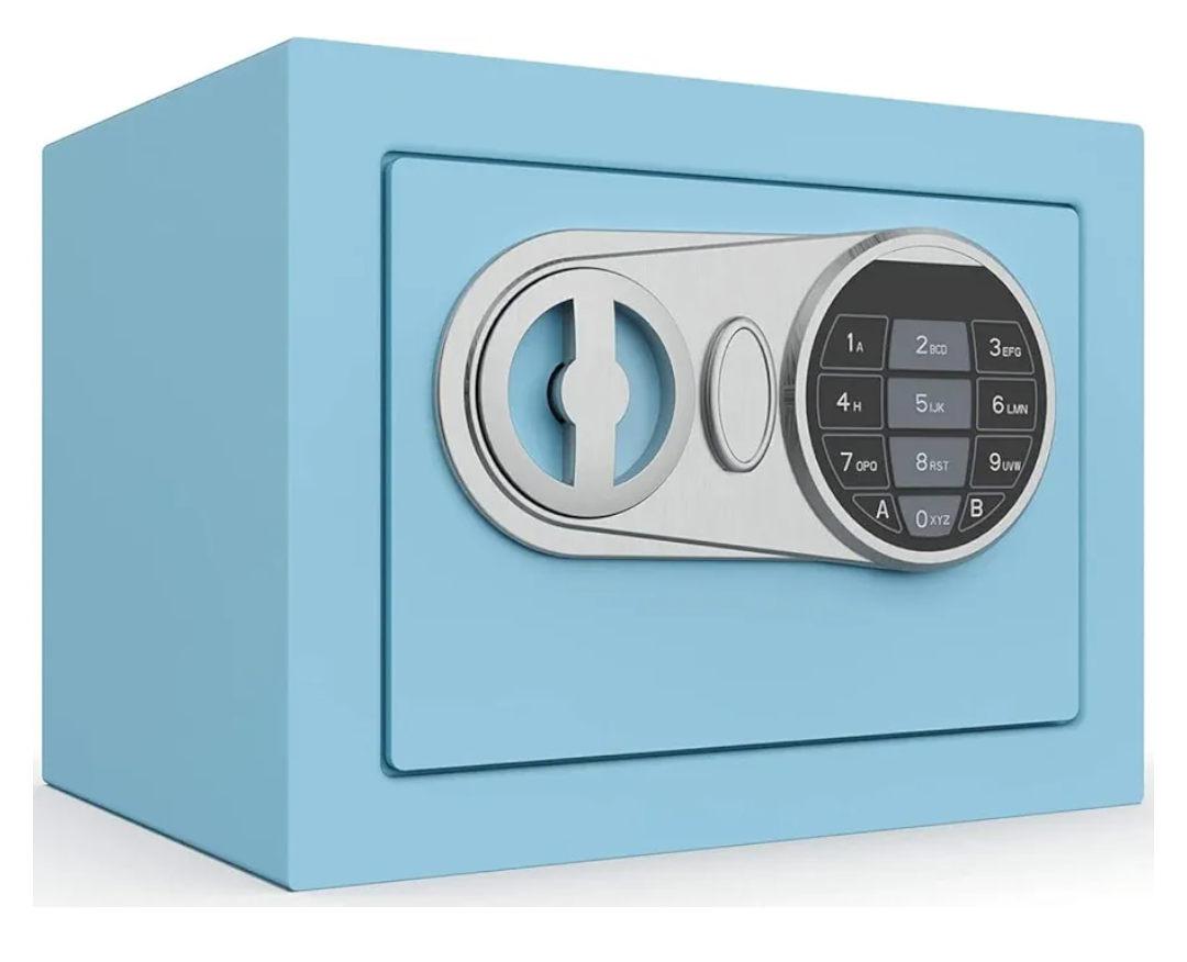 Goldenkey Small Safe Box for Money, Digital Safe Box with Keys&Code for Cash and Coin, Mini Safe for Kids Personal Items for Home, 6.69"D x 9.05"W x 6.69"H, 0.236 Cu.Ft.