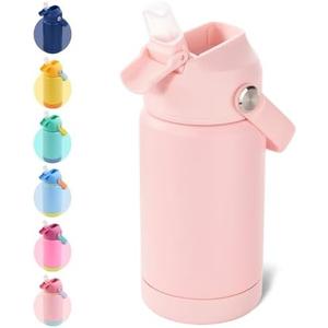 Kerilyn Kids Water Bottle, Stainless Steel Insulated Water Bottle For Kids, School, Boys Girls - Toddler Cup With Straws, Leak-proof, BPA Free, Pink, 12 oz