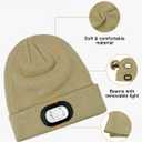 LED Beanie with Light, 3 Adjustable Modes Headlamp Beanie Hat, Removable Rechargeable USB with Night Strobing for Outdoor Running, Camping, Hiking, Fishing, Christmas Gift for Men Women (Khaki)