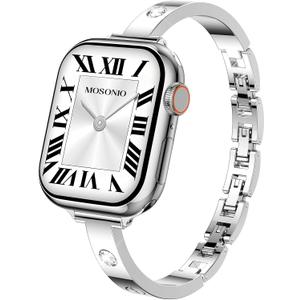 Mosonio Slim Bracelet Band with Sparkly Accents Compatible with Apple Watch Bands 46mm 45mm 44mm 49mm 42mm(Series 3 2 1)/ 38mm 40mm 41mm 42mm(Series 11 10) for Women, Stylish Adjustable Link Thin Metal Strap for iwatch Ultra Series 11 10 9 8 7 6 5 4 SE 3 2 1