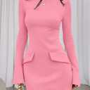 PRETTYGARDEN Womens Fall Long Sleeve Mini Dress 2025 Trendy Boat Neck Bodycon Knit Elegant Short Party Formal Dresses (Pink, M)