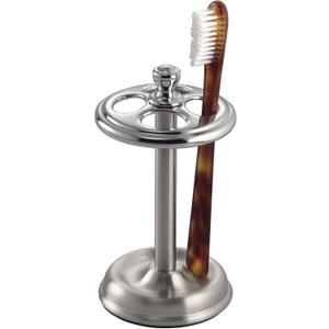 iDesign Steel Divided Toothbrush Holder Stand, The York Collection Four Divided Compartments, 3.25 x 3.25 x 5.75, Brushed Nickel & Polished Chrome
