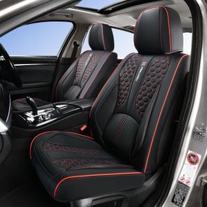 Black and Red Leather Car Seat Cover Set, with Lumbar Support