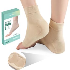 Achilles Tendonitis Heel Protector Socks - (FSA&HSA) Welnove Achilles Tendon Support Compression Socks - Gel Padded Sleeve for Cushion & Protection of Bursitis, Tenderness, Dry Cracked, Regular (Beige)