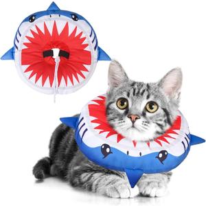 BEAUTYZOO Cat Cone Collars Soft, Cat Recovery E Collars After Surgery to Stop Licking, Adjustable Elizabeth Circle Collar Cute Pet Donut Pillow for Cats Kitten Small Dogs,Cute Shark M (Medium (Neck Girth: 6"-11.5"))