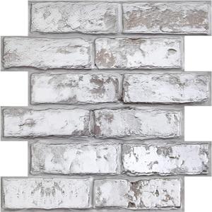 COMSTICKC 3D Faux Brick Wall Panel Peel and Stick, 10 Pcs of 12"X12", Not Real Brick, Small Size, Ultra-Light PVC Fake Brick Decorative Tiles Backsplash, Retro White, Paintable