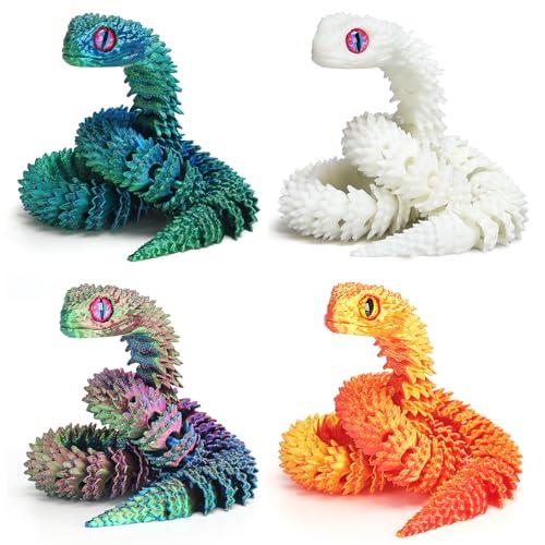Uyrzwek 4 Pcs 12in 3D Printed Snake Toys, 3D Printed Animals, Flexible 3D Printed Snake Stuff, Decorative for Boys Kids Home Decor Christmas Fidget Toys Gifts Halloween Decorations