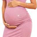 Women's Sparkly Maternity Ruched Side Bodycon Mini Dress Short Sleeves Pregnancy Dress Baby Shower Photoshoot (Large, Sparkly Light Pink)