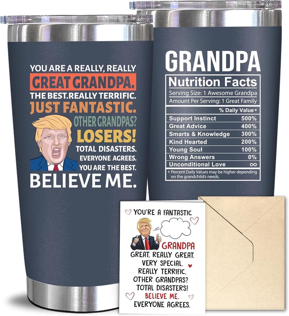 NewEleven Fathers Day Gift For Dad - Funny Present For Father, Men - Dad Birthday Gift, Unique Father Gifts From Daughter, Son, Kid, Wife - 20 Oz Tumbler Navy (Great grandpa trump navy)