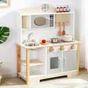 Wooden Play Kitchen for Toddlers, Realistic Kids Play Kitchen Set with Oven, Sink & Storage, Educational Toys for 3 4 5 Year Old Girls Boys, Develop Social Skills & Imagination