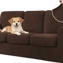 CHUN YI 7 Piece Couch Covers Sofa Covers Washable, Stretch Sofa Slipcovers for 3 Cushion Couch with Seperate Backrest and Cushion Covers, Anti Slip Furniture Protector for Dogs Pets (Large, Chocolate)