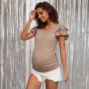 Bhome Maternity Summer Ruffle Tops,Casual Frilled V-Neck Short Sleeve Fitted Blouse Shirts Trendy for Women (M)