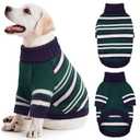 Kuoser Dog Sweater, Warm Dog Sweaters for Medium Dogs, Turtleneck Thick Medium Dog Sweater Christmas Outfit, Pet Winter Clothes Doggie Knitwear Girl Boy for Holiday Thanksgiving, Green&Navy Strips M