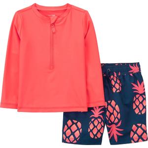 Simple Joys by Carter's Baby Boys' Swimsuit Trunk and Rashguard Set, Coral Orange/ Navy Pineapple, 18 Months