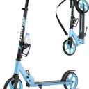 Foldable Kids Scooter with 8 inch Sturdy Wheels - Scooters for Kids, Teens, Adults Ages 8+, Adjustable Handlebar, Gift for Boys&Girls, 220lbs Max Load, Bearing ABEC7,Cup Holder (Blue)