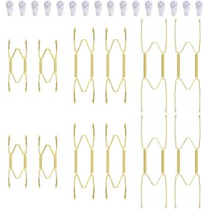 12 Piece Plate Hangers, 4/6/8 Inch Invisible Brass Wall Plate Hangers, Comes with 16 Piece Wall Hooks for Decorative Plates
