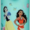 Zak Designs Disney Princess Kids Water Bottle For School or Travel, 14oz Stainless Steel Water Bottle With Straw, Handle, and Leak-Proof, Pop-Up Spout Cover (Ariel, Moana, Snow White, Tiana)