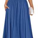 ZESICA Women's Summer 2026 Sleeveless Maxi Dress One Shoulder Casual Slim Swing Pleated Formal Dresses with Pockets (Blue, L)