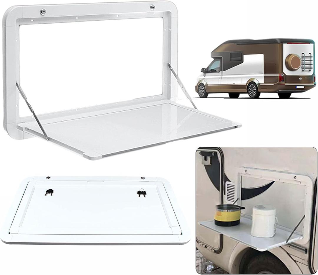 RV Table Wall Mounted, Rv Dinette Tables Campervan Outside Picnic Table 31.5 x 17.7 inchs Aluminum Alloy Folding Wall Table Lockable Wall Table Kit for Campervans and Motorhomes
