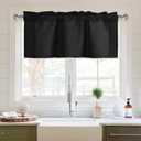 XWZO Kitchen Valances Curtains for Windows Living Room Bedroom Bathroom Toppers Farmhouse Style Rustic Dinning Room Thermal Insulated Rod Pocket, W42 x L12 Inch Length, Black, 1 Panel