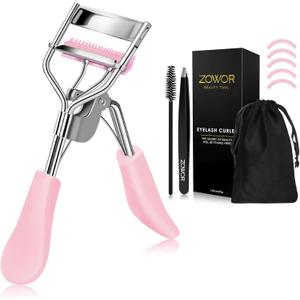 Eyelash Curler with Comb Fit All Eye Shape Curved Eyelash Curlers,Natural and Long Lasting Lash Curler for Women Make Up Gift(Pink) (Pink02)
