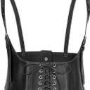 JASGOOD Women Faux Leather Corset Waist Belt Elastic Wide Underbust Corset Lace-up Steampunk Waspie Belt For Halloween