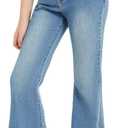EXARUS Girls Flare Jeans Bell Bottom Teen Denim Pants Flared Ripped Cute Bootcut Mid Rise Elastic Band Pockets Kids (Blue)