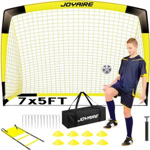 Pro-Grade Kids Backyard Soccer Goal, Tear-Resistant 5-Layer Polyester Soccer Net & 10mm Poles for Maximum Durability, 4x3ft/6x4ft/7x5ft, Pop Up Portable Soccer Training Equipment Set with Size 4 Ball