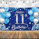 KatchOn, Blue and Silver 11th Happy Birthday Banner - Large, 72x44 Inch | 11th Birthday Backdrop for Happy Birthday Decorations | 11th Birthday Party Decorations 11th Boys, Girls | Happy Birthday Sign