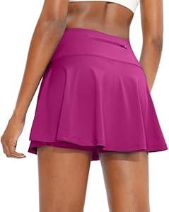 SANTINY Pleated Tennis Skirt for Women with 4 Pockets Women's High Waisted Athletic Golf Skorts Skirts for Running Casual (Rose, Small)
