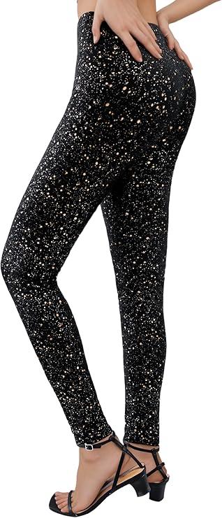 Sparkly Leggings for Women, High Waisted Starry Sky Print Sparkle Pants, Casual Stretch Skinny Legging for Party Holiday XL