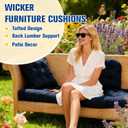 Wicker Furniture Cushions Set, Waterproof Patio Cushions for Outdoor Chairs 3 Pieces, 1 Loveseat & 2 Seat Pads Thick Outdoor Replacement Cushions for Porch Lawn Bench Couch Sofa, Navy Blue, 3pcs