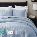 PALASSIO Baby Blue 100% Cotton Quilt Queen Size Bedding Sets with 2 Pillow Shams, Textured Lightweight Soft Bedspread Shabby Chic Coverlet, Neutral Quilted Comforter Bed Cover for All Season, 3 Pieces