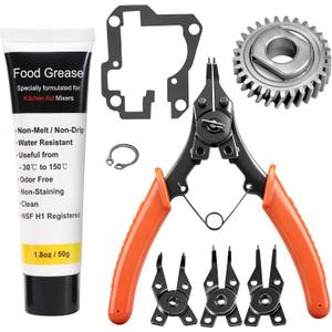 9706529 W11086780 Replacement Gear Parts Compatible with Whirlpool Worm the 9709511 Gasket and 9703680 Circlip & 1.8 Oz Food Grade Grease