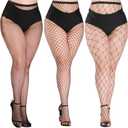 4 x akiido Fishnet Stockings for Women, Black Fishnets Tights Thigh High Stockings Pantyhose, Plus Size Fits All (Black)