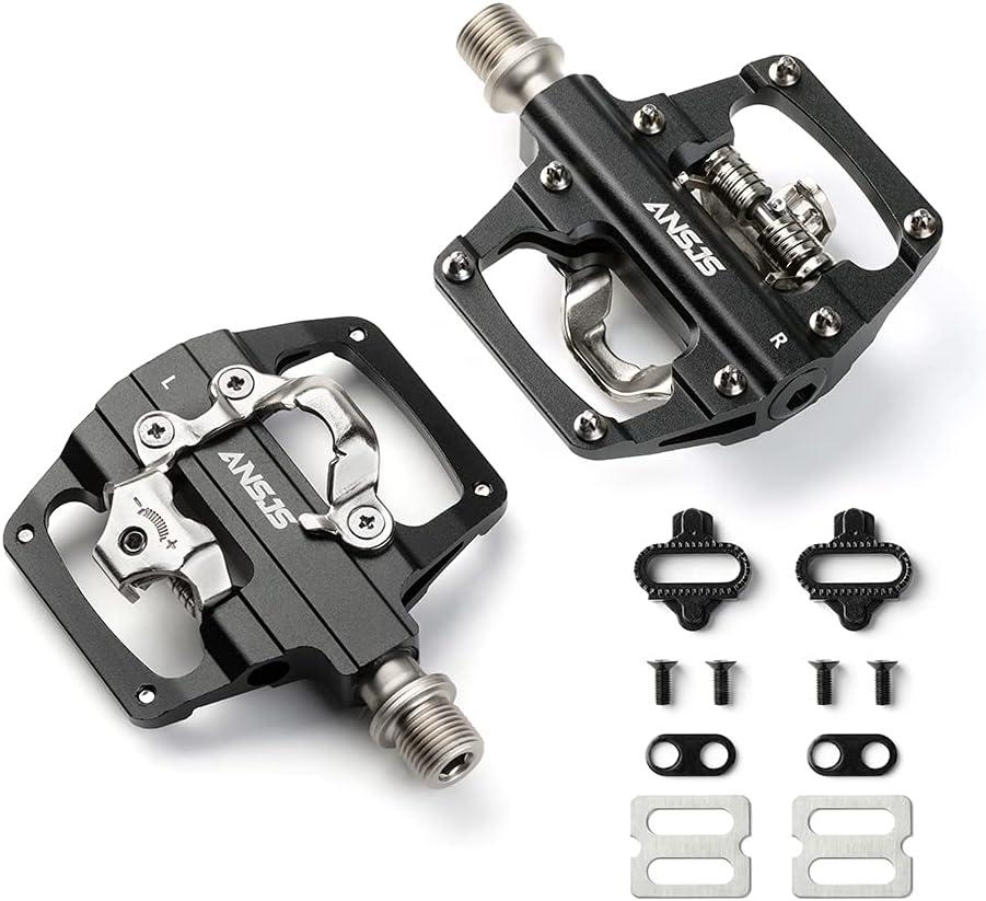 MTB Mountain Bike Pedals Dual Function/Sided Platform Compatible with SPD Clipless Pedal 3 Sealed Bearings Lightweight Aluminum 9/16 Bicycle Pedals with Cleats for RoadM213