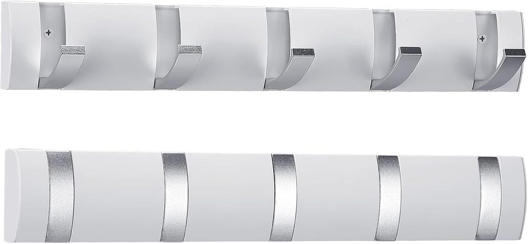 Wesiti 2 Pack Wall Mounted Coat Rack, Floating Door Wall Coat Rack with Retractable Hooks Aluminum Space Saving Hangers Hook Rail for Entryway Bathroom Hat Towel(White)