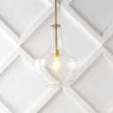 JONATHAN Y 13.25" Brass Gold/Clear Mid-Century Modern 1-Light LED Pendant Light Fixture, Adjustable Schoolhouse Hanging Lamp for Kitchen Island, Clear Glass Shade, LED Bulb Included (JYL6401C)