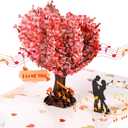 Justforjoyful Pop Up 3D Cards for Her Lights & Music Romantic Love Heart Tree Anniversary Card Greeting Card Wedding Card for Him, Wife, Husband with Envelope and Blank Note Present Gift Pink