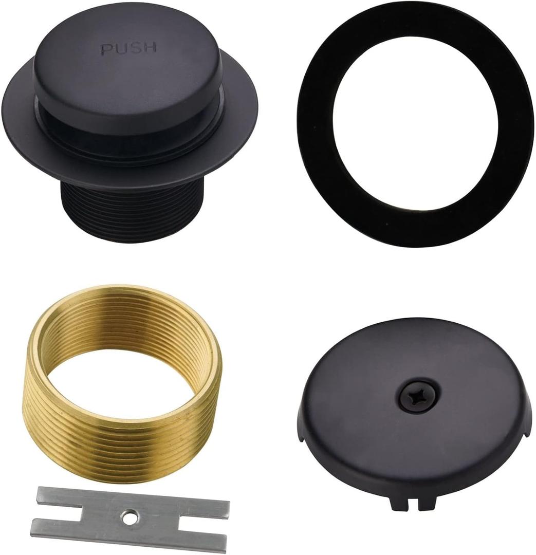 Black Tub Drain Tip-Toe Tub Trim Set Conversion Kit Assembly, Hidrop Bathtub Drain Replacement Trim Kit with 1-Hole Overflow Faceplate and Universal Fine/Coarse Thread, Matte Black