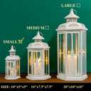 JHY DESIGN Decorative Candle lantern-10inch High Vintage Style Hanging Lantern Metal Candleholder for Indoor Outdoor Events Parities and Weddings (White with Gold Brush)