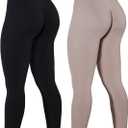 AUROLA Power Workout Leggings for Women Tummy Control Squat Proof Ribbed Thick Seamless Scrunch Active Pants (Large, Set (Black+Natural))