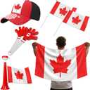 3 x 7Pcs Soccer Fan Set, Canada Patriotic-theme Supplies with Flags, Clappers, Shawl, Cap and Horn for Football Game, Patriotic Party & Costume Party