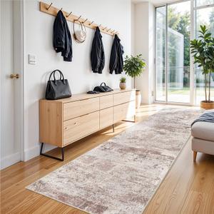 RUUGME Hallway 3x12 Runner Rug - runner Rug Stain Resistant for living room Non Slip Indoor Entryway Rubber Backing Carpet Bedroom Kitchen Distressed Floor Decor Mat Machine washable 3x12 Brown
