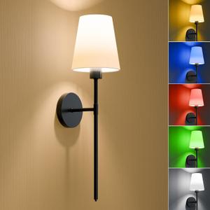 Battery Operated Wall Sconce, Black Rechargeable Wall Lights with Remote & Timer, 9 RGB Colors & 3 Color Temperatures, Dimmable Wireless Wall Lamp for Bedroom Living Room Hallway